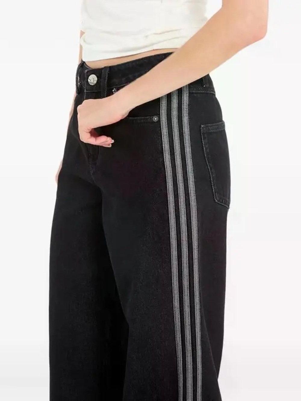 ADIDAS Firebird Side Stripe Wide Leg Black Jeans